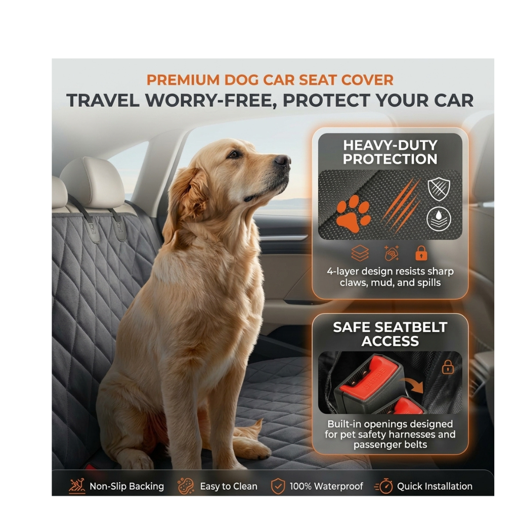 Waterproof Dog Car Seat Cover – 4-Layer Nonslip Pet Bench Protector